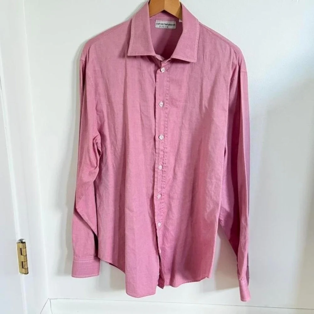 Emporio Armani Pink Button Up Shirt Mens Size 41 /16 Designer Dress Shirt Cotton